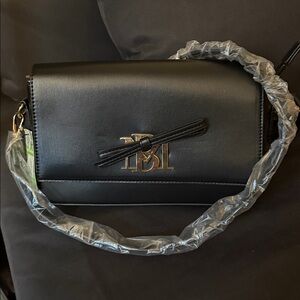 Badgley Mischka Black Crossbody Bag with Gold Logo